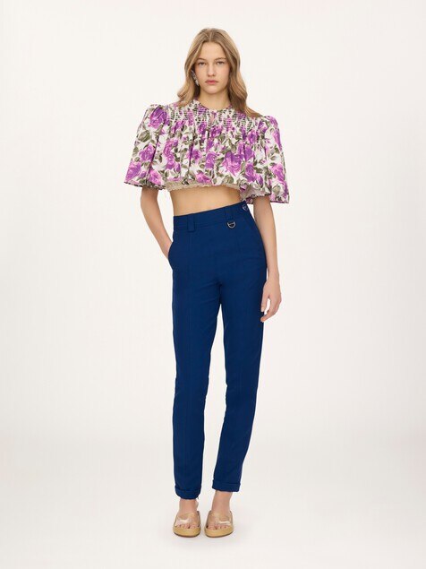 High-rise fitted pants in stretch tricotine