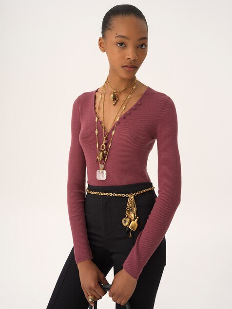 Pull henley en maille de laine mérinos