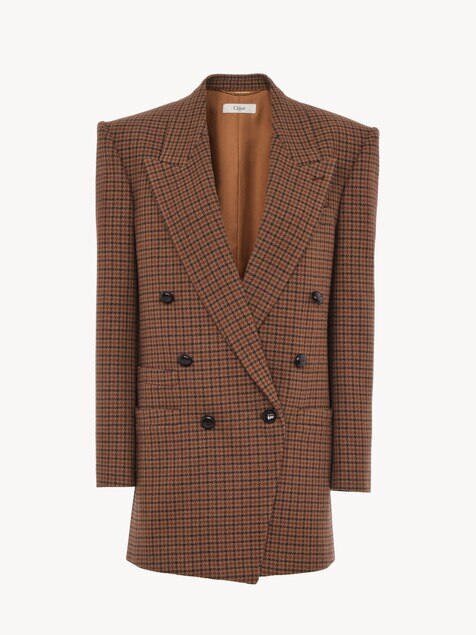 Double-breasted tailored jacket in houndstooth wool