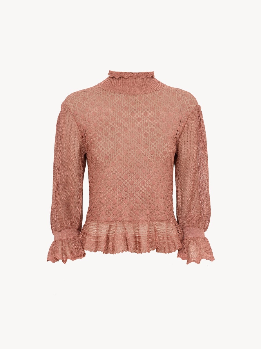 Ruffled puff-sleeve sweater in a lurex knit - 2