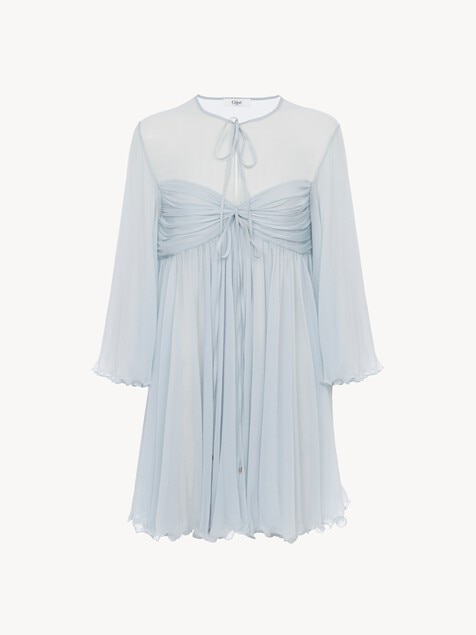 Pleated mini dress in silk mousseline