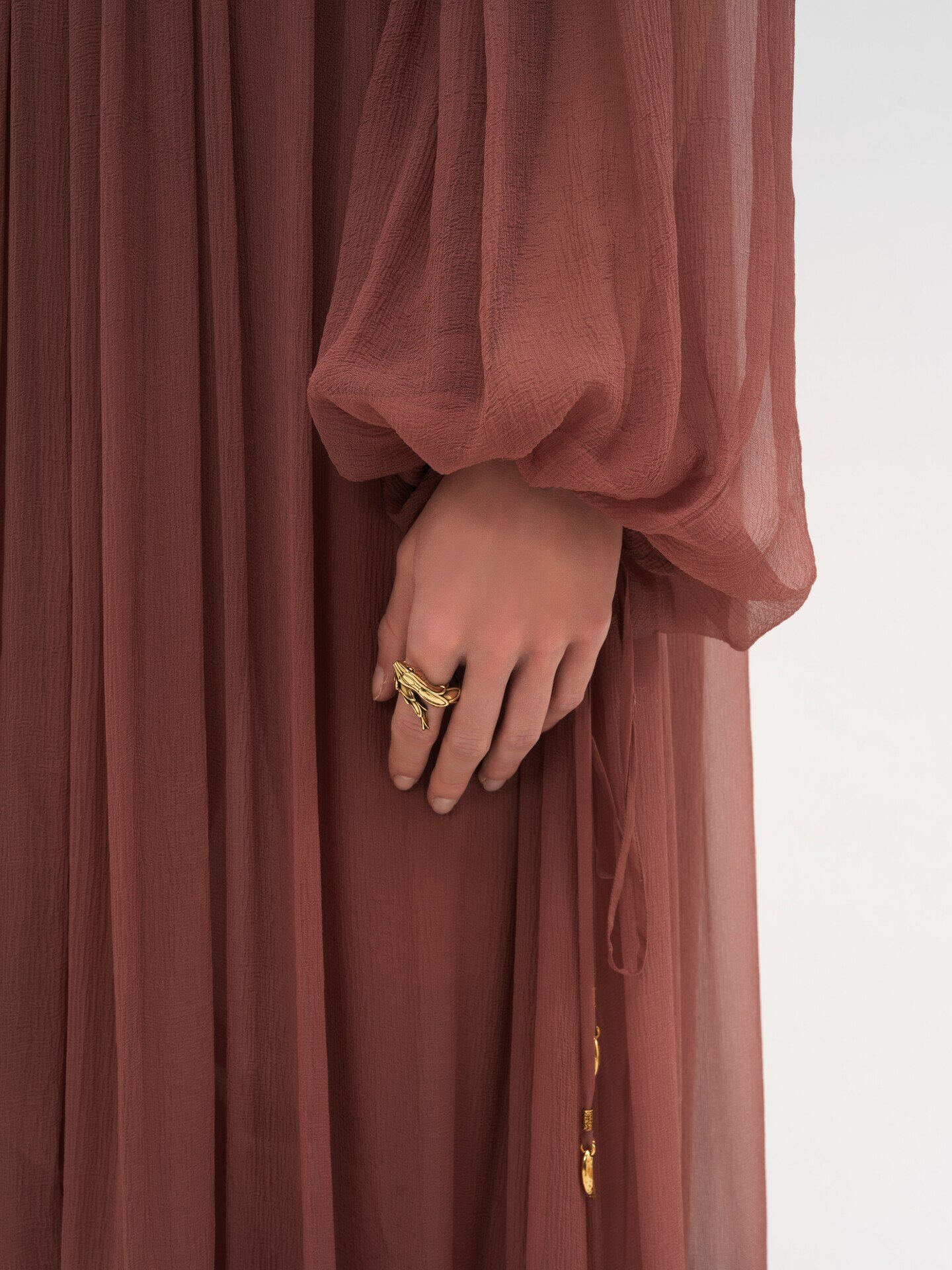 Gathered long dress in silk mousseline Woodrose Chloé