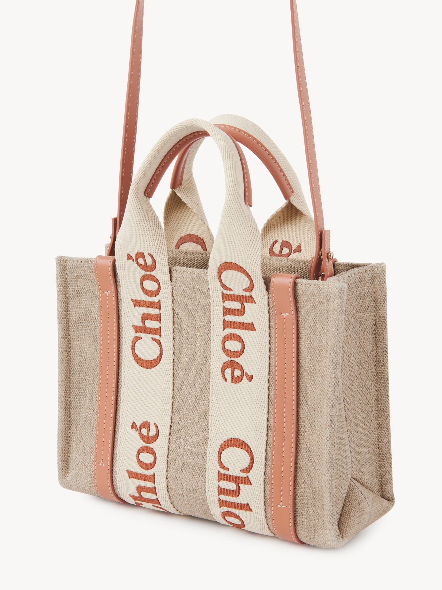Small Woody tote bag in linen - 6