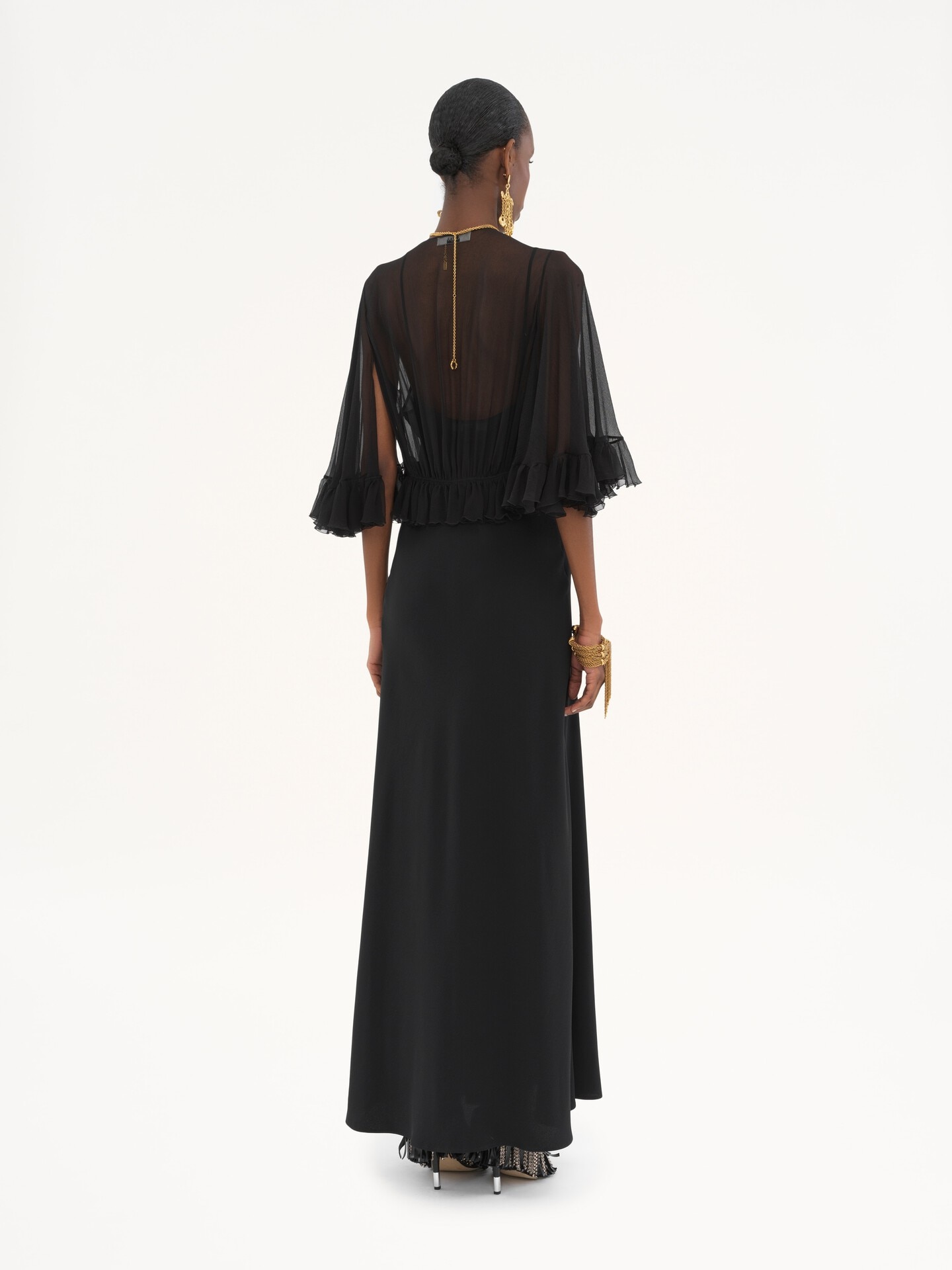 V-neck long dress in crêpe satin - 5