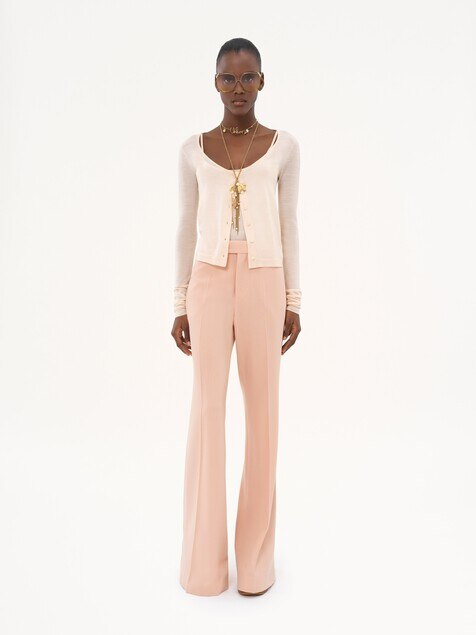 Scoop-neck fitted cardigan in superfine wool knit