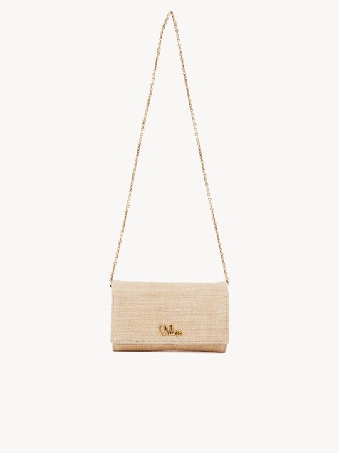 Chlo&eacute; Iconic flap wallet on chain in raffia-effect fibers