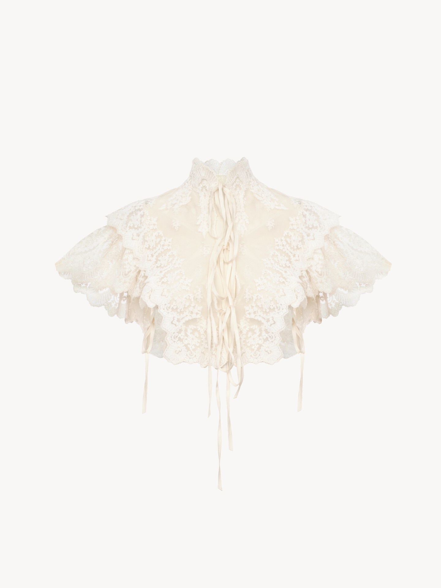 High-neck cropped top in cotton tulle & lace - 2