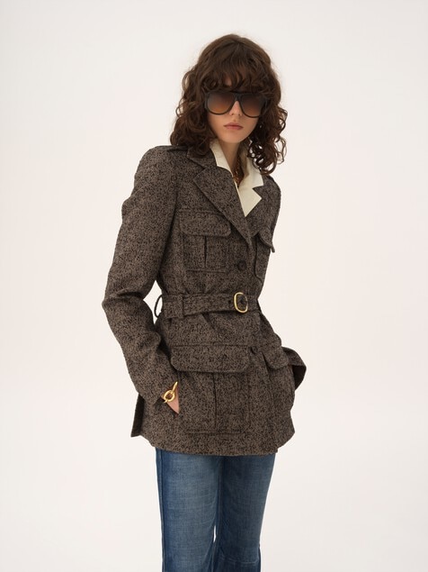 Utilitarian jacket in chevron wool