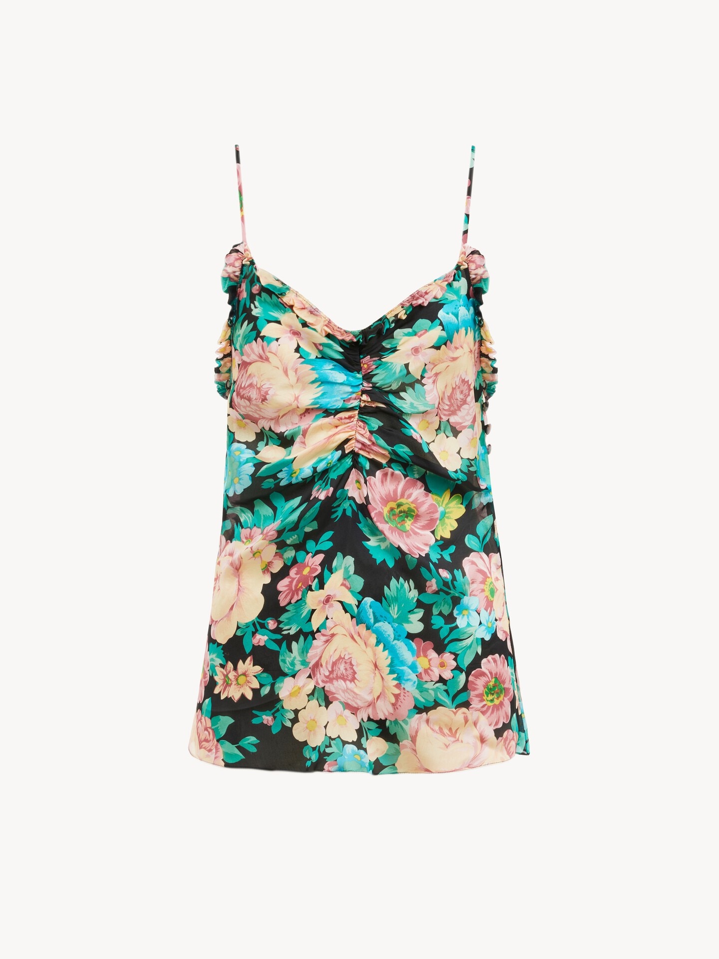 Ruched tank top in silk charmeuse - 1