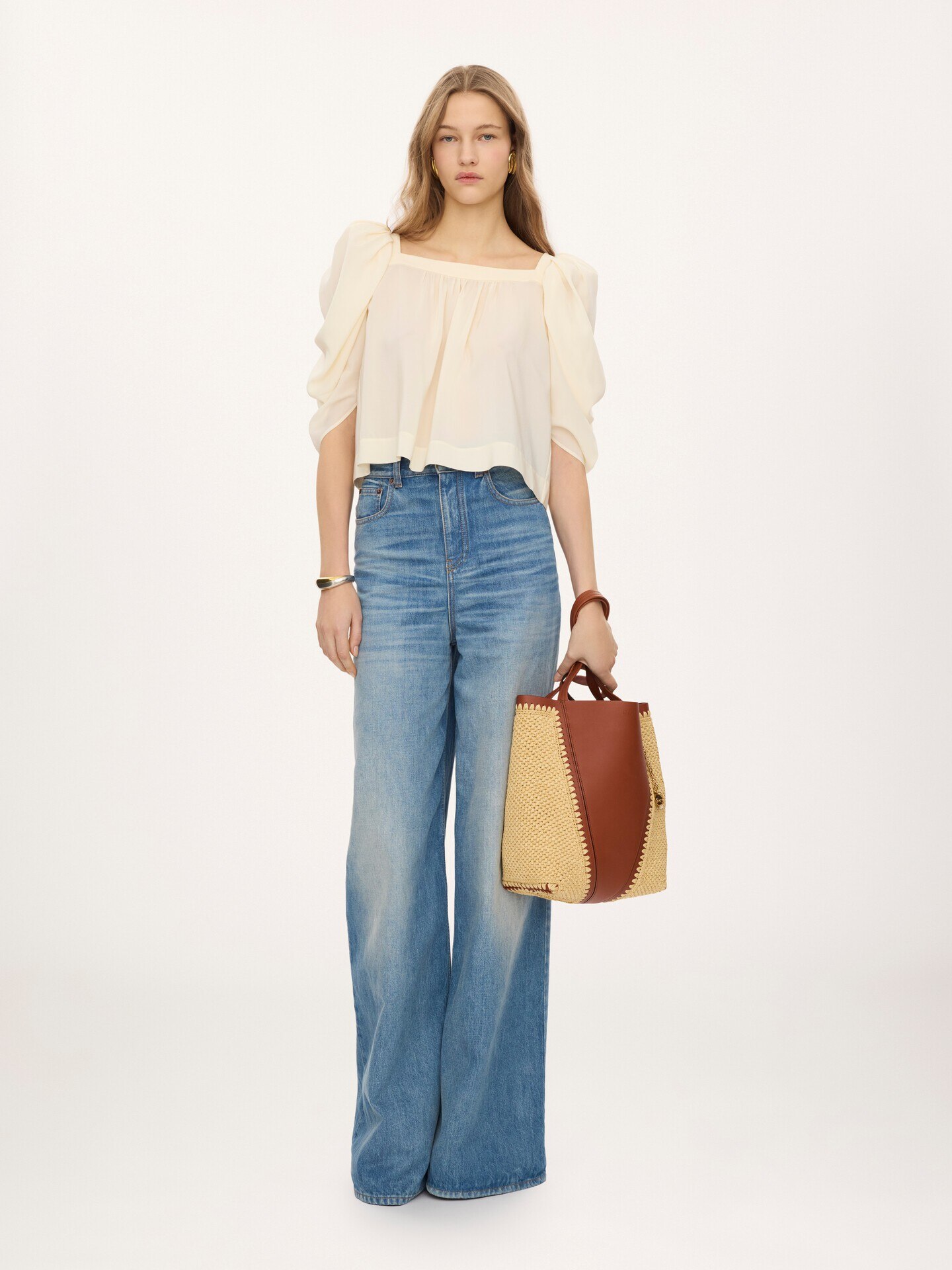 Sac cabas Chlo&eacute; Spin en textile effet raphia et cuir - 7