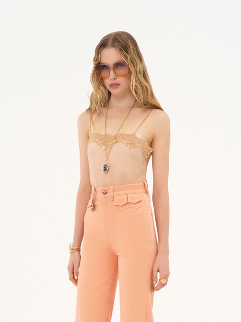 Fitted tank top in embroidered lace