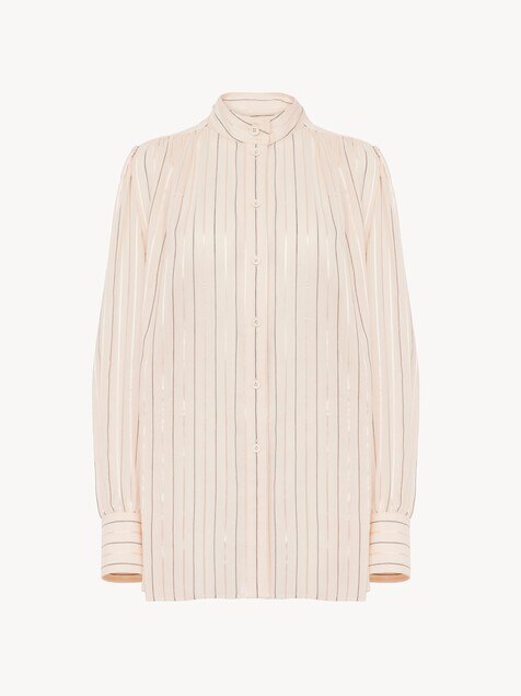 Gathered blouse in cotton & silk poplin