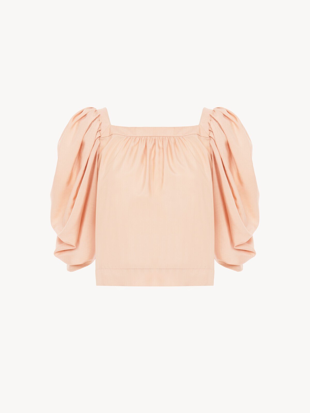 Chloé Puff-sleeve pleated top in silk poplin
