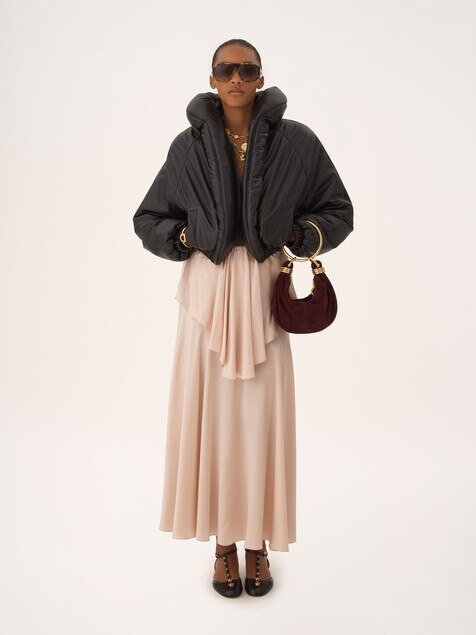 Short puffer jacket in leather