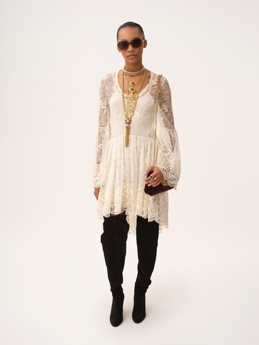 Scoop-neck mini dress in embroidered lace - 3