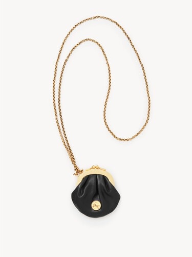 Micro Horse Medal coin purse necklace in grained leather - 1
