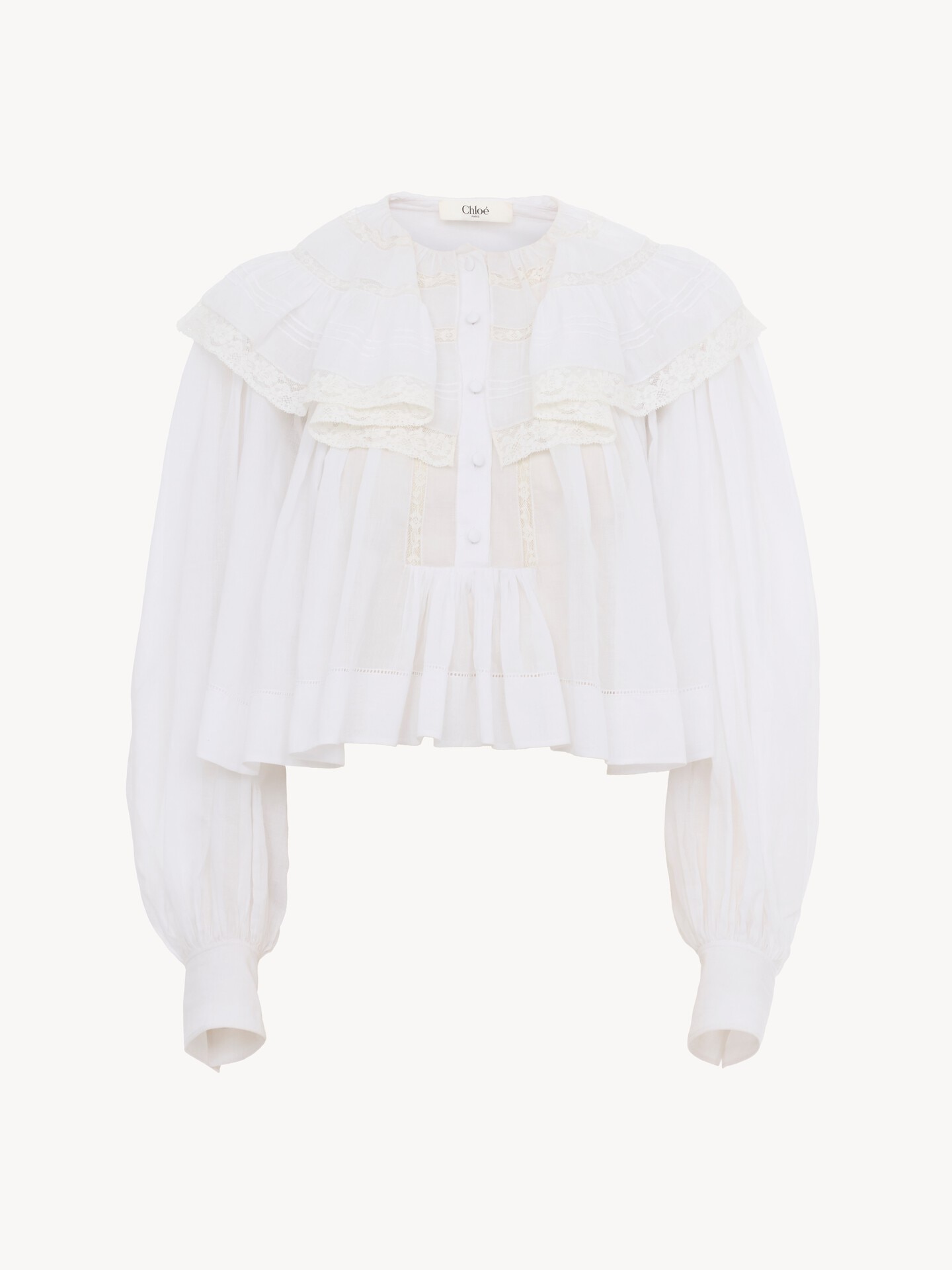 Cropped ruffle top in cotton voile & lace - 2