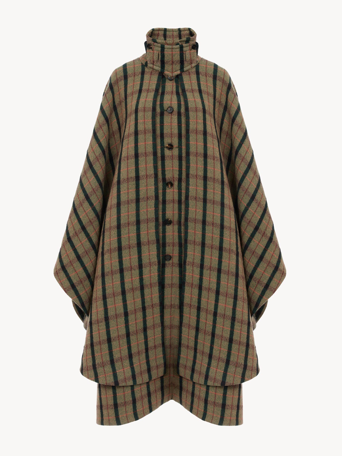 Layered long cape coat in brushed check wool - 2.0