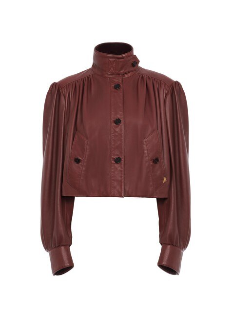 Gathered boule jacket in leather