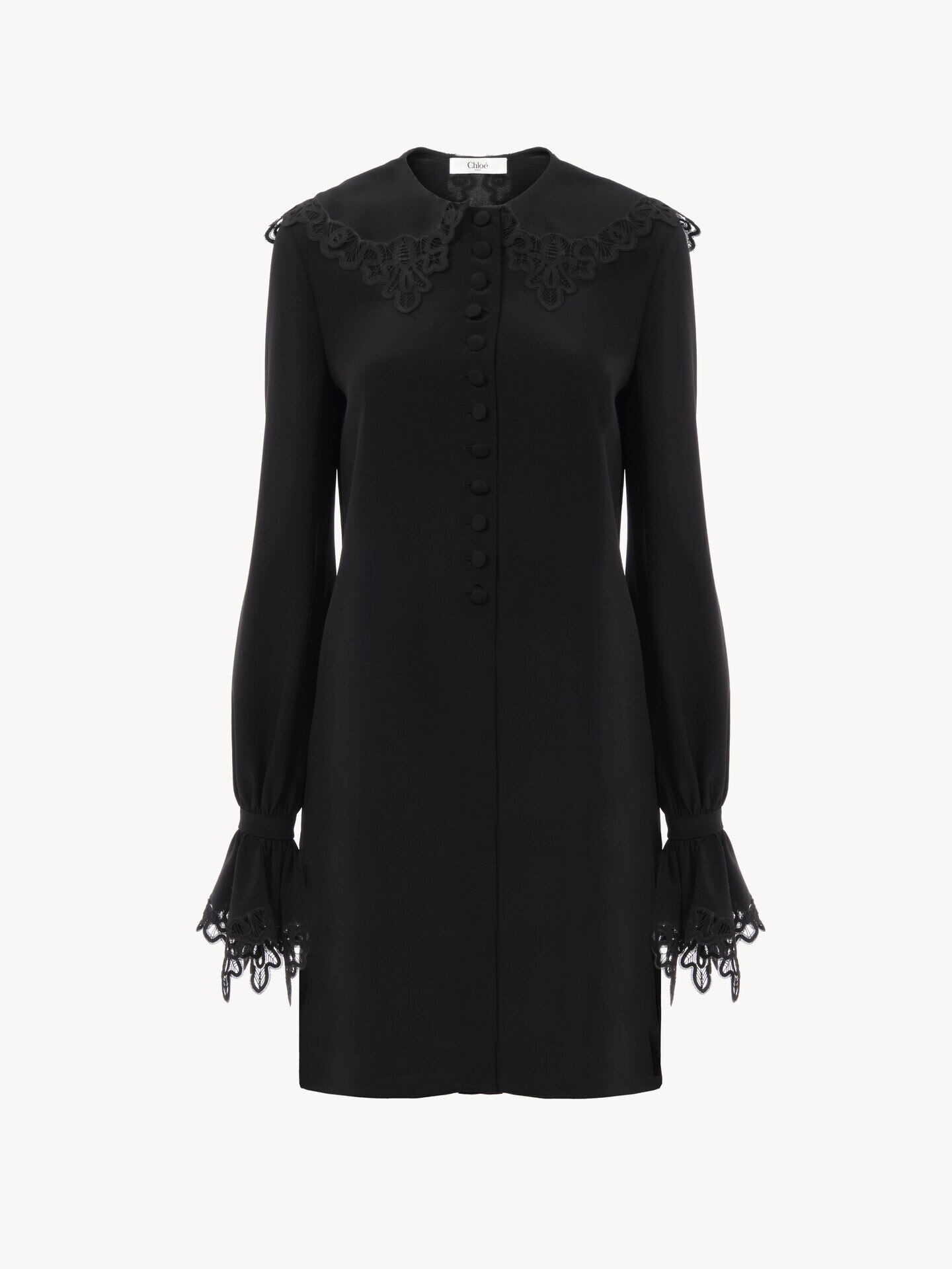 Lang&auml;rmeliges Minikleid aus Cr&ecirc;pe de Chine und Spitze - 2