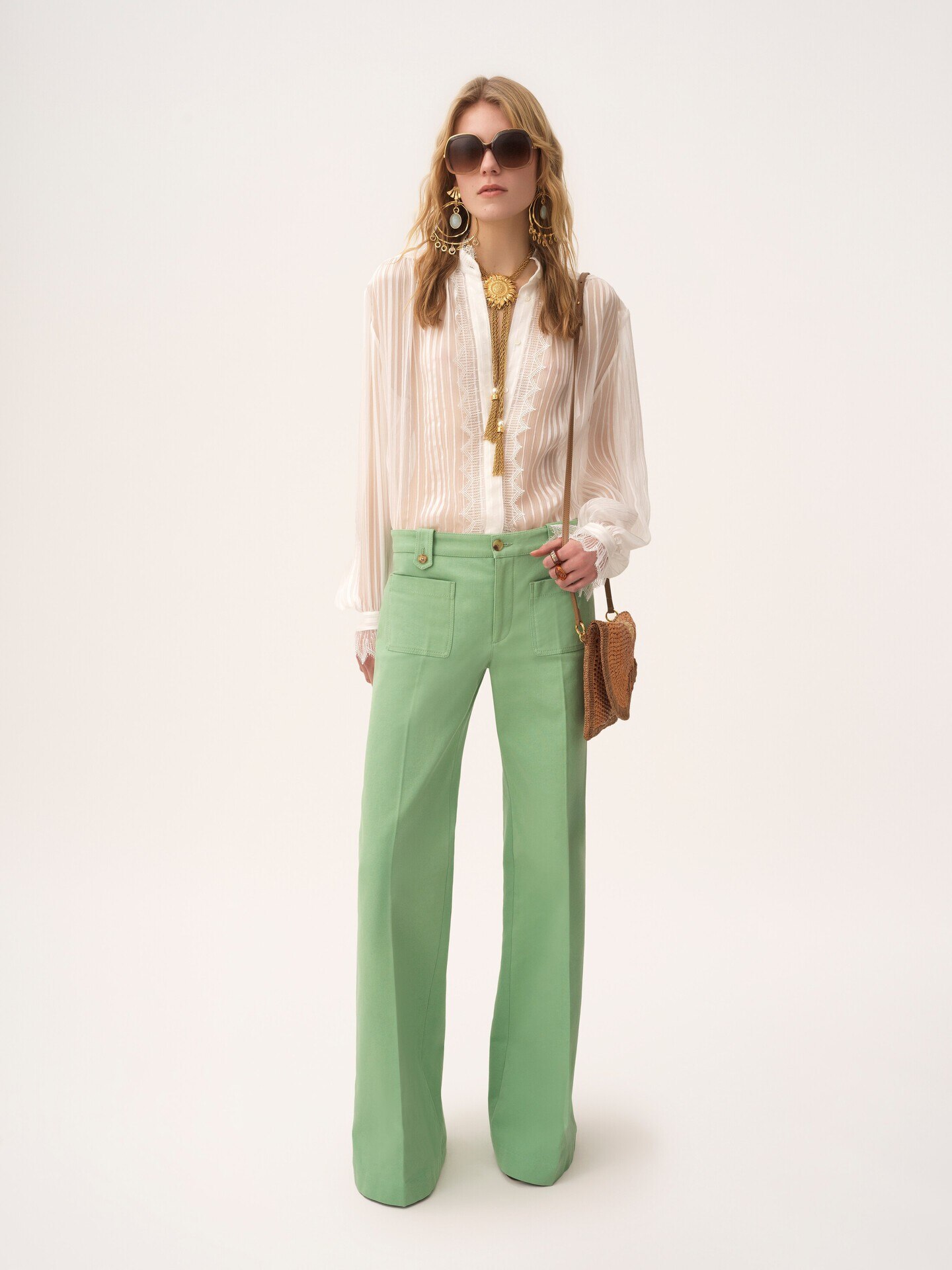 シルクモスリン＆レース製ギャザー ブラウス Iconic Milk - Chloé