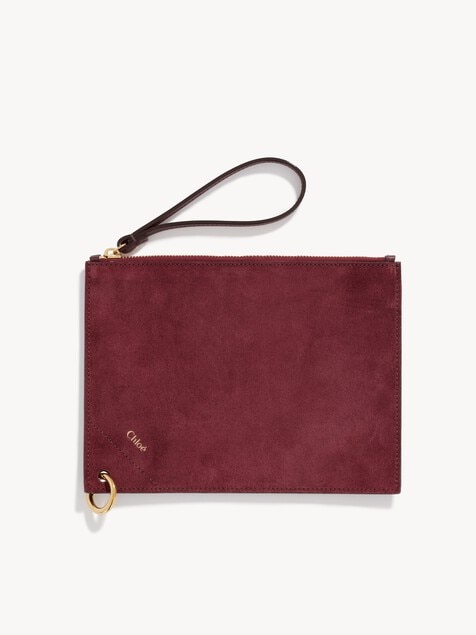 Chlo&eacute; Spin zipped pouch in suede & soft leather