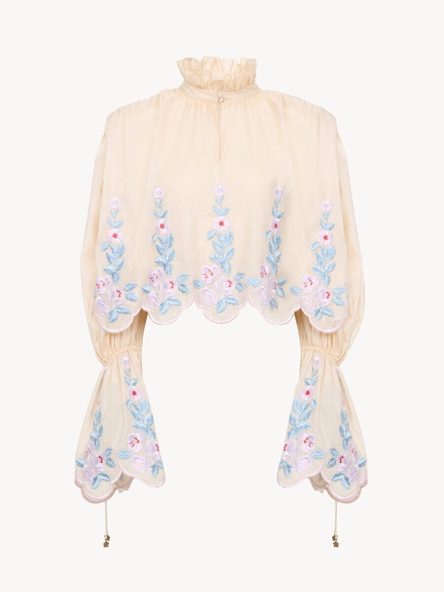 High-neck puff-sleeve top in technical taffeta - 2