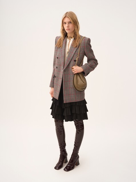 Veste blazer crois&eacute;e en laine &agrave; carreaux