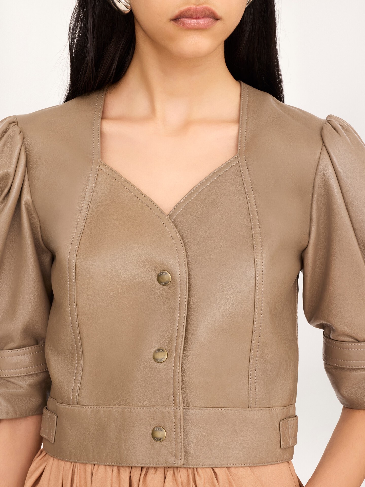 Cropped puff-sleeve leather jacket - 7