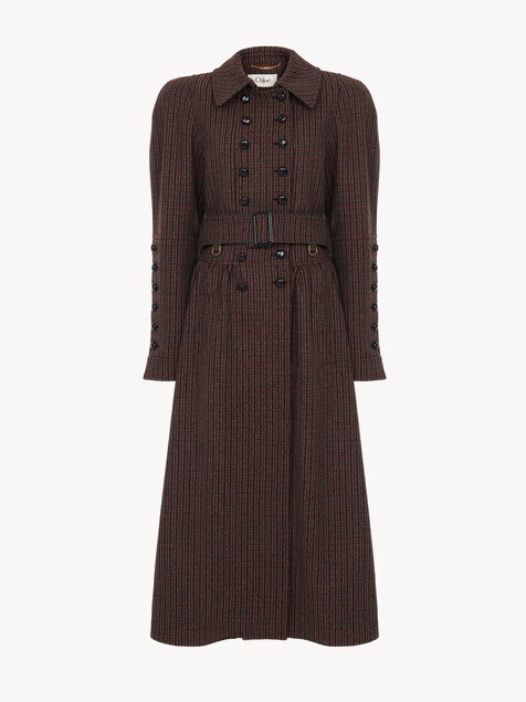 Double-breasted riding coat in houndstooth wool