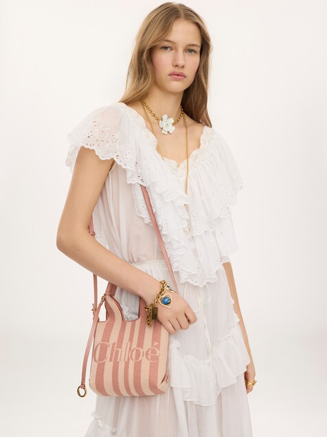 Mini sac cabas Chlo&eacute; Stripy en jacquard