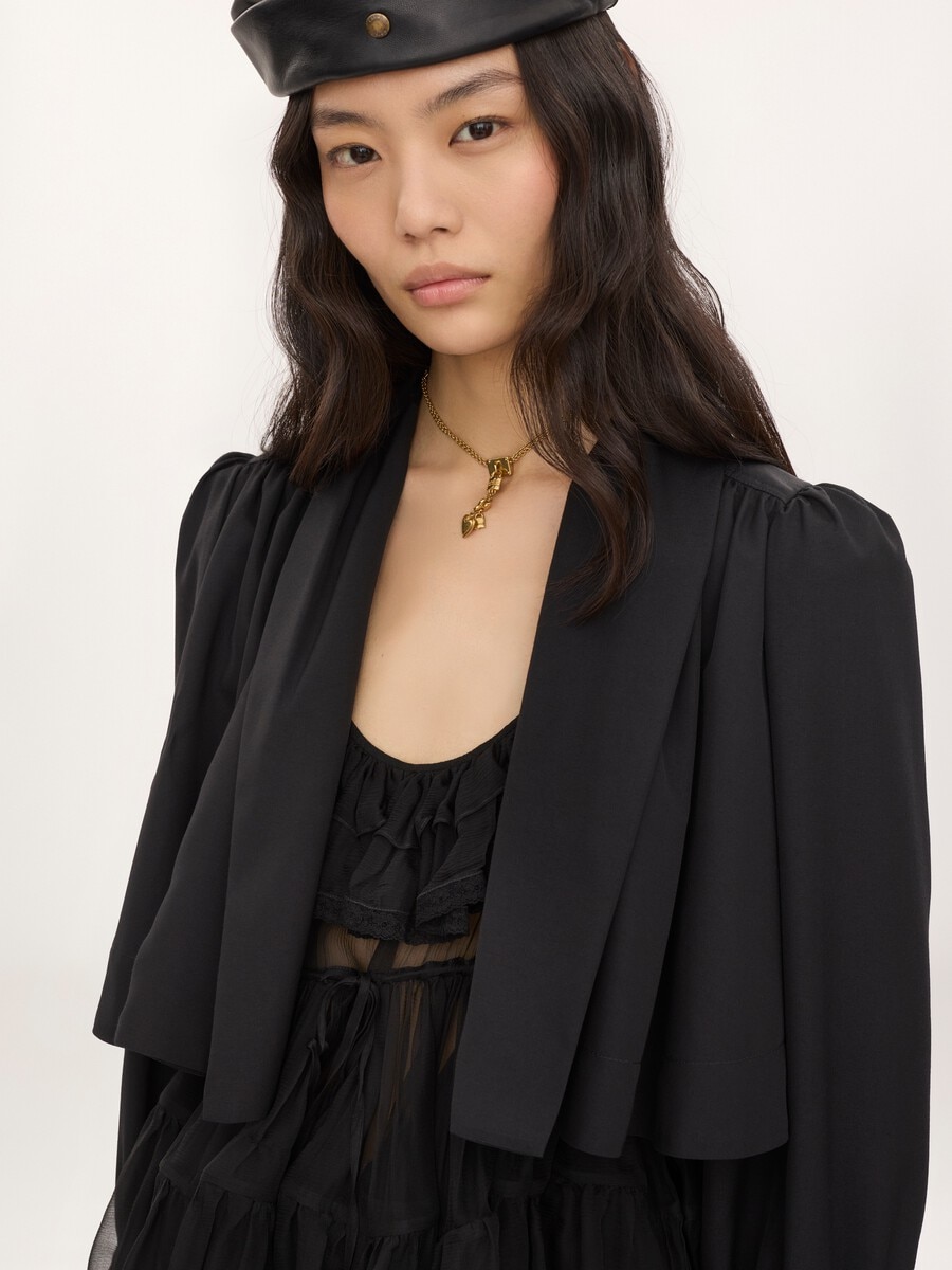 Gathered cropped jacket in washed viscose faille - 7