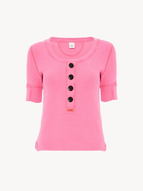 Short-sleeve Henley shirt in cotton jersey