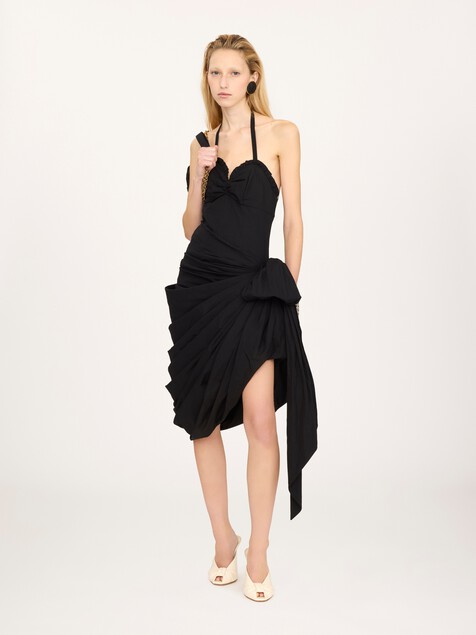 Robe portefeuille dos-nu en popeline de coton