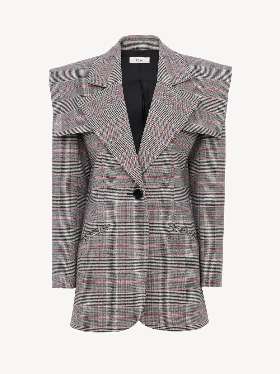Veste blazer droite en laine prince-de-galles - 2