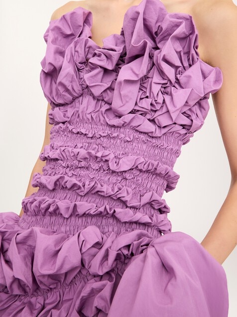 Ger&uuml;schtes Midikleid aus Baumwollpopeline im Bustier-Stil