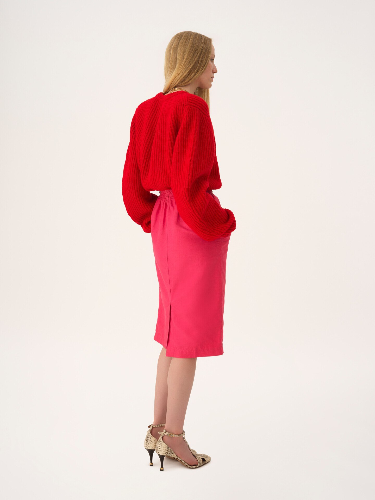 Jupe crayon midi en gabardine de coton m&eacute;lang&eacute; - 7