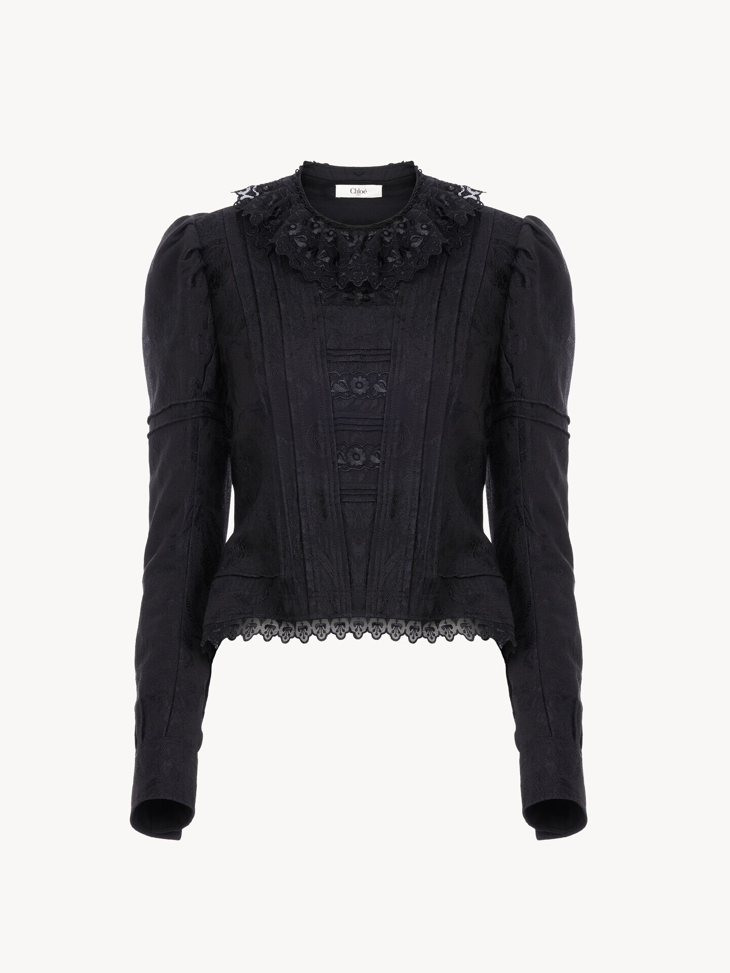 Fitted jacket in silk-blend jacquard & lace - 2