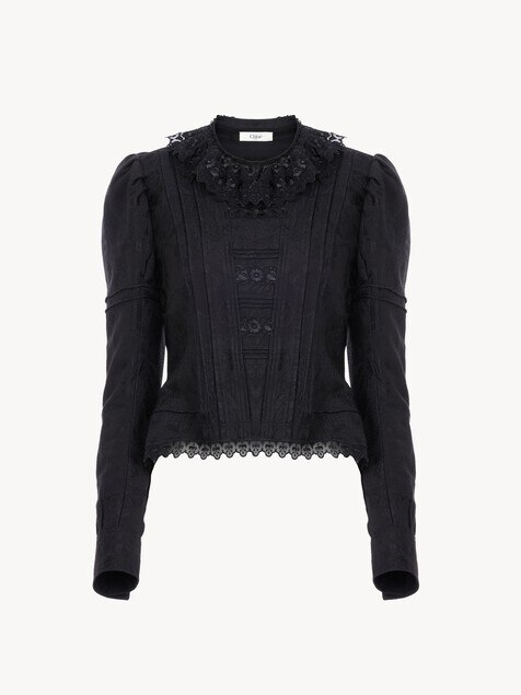 Fitted jacket in silk-blend jacquard & lace