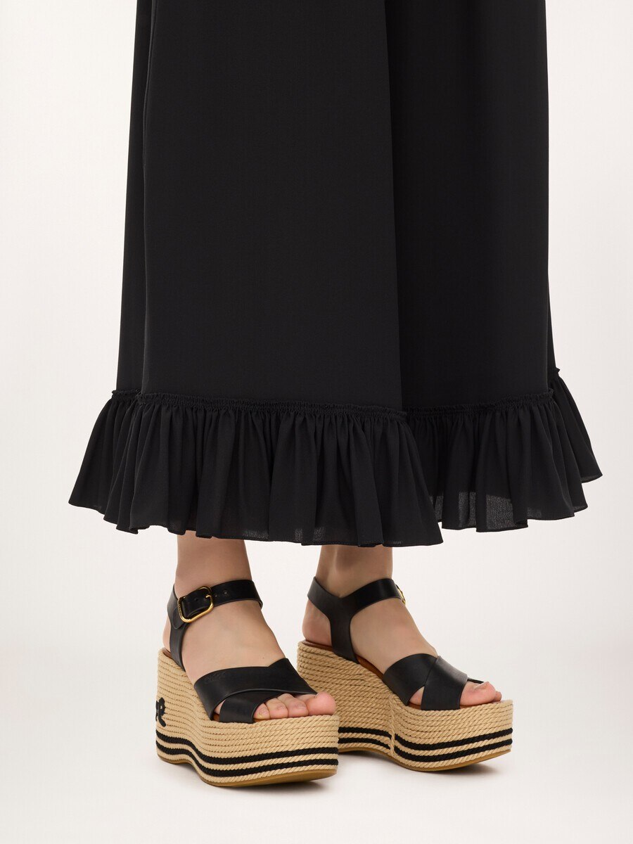 Cropped fluid trousers in cr&ecirc;pe de chine - 7