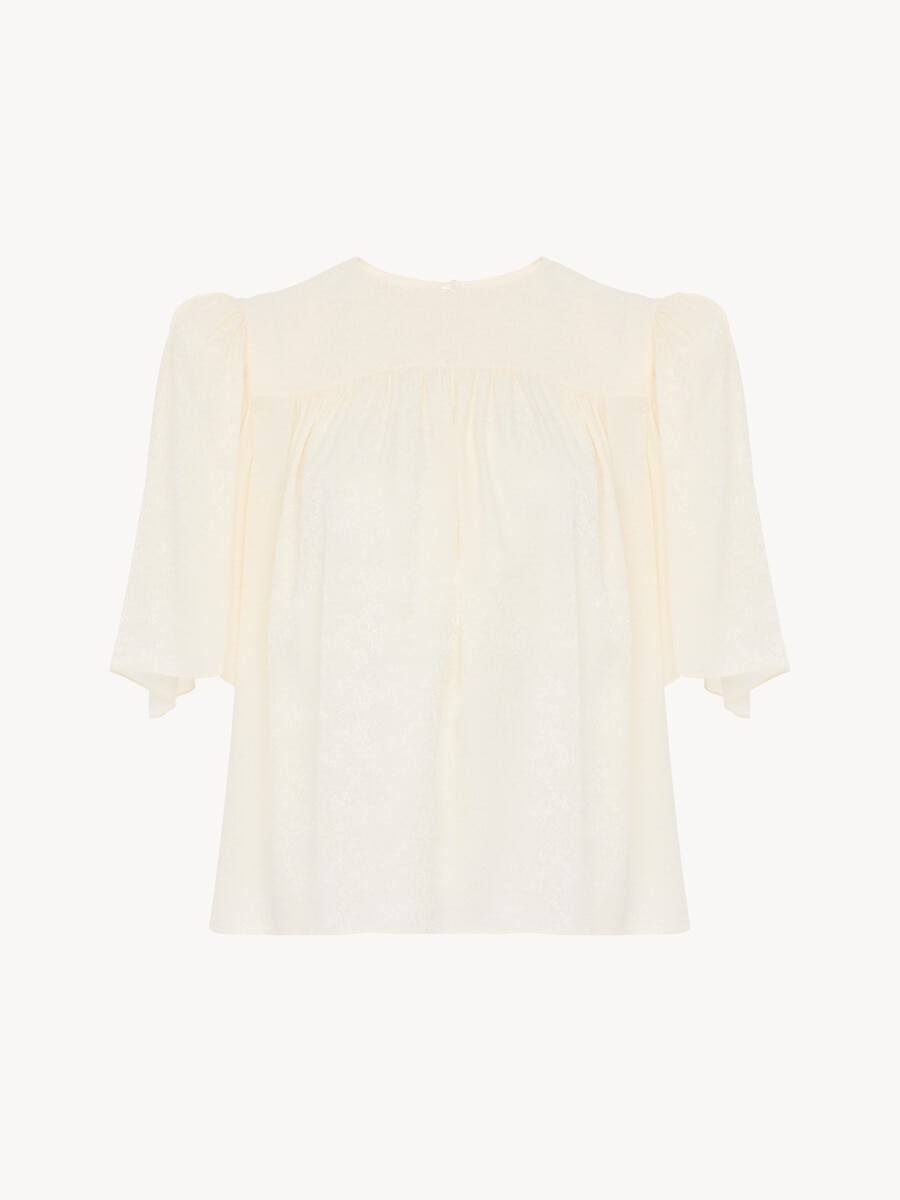 Crew-neck gathered top in silk jacquard - 2
