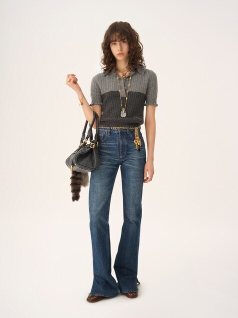 Pull polo manches courtes en maille de laine et cachemire