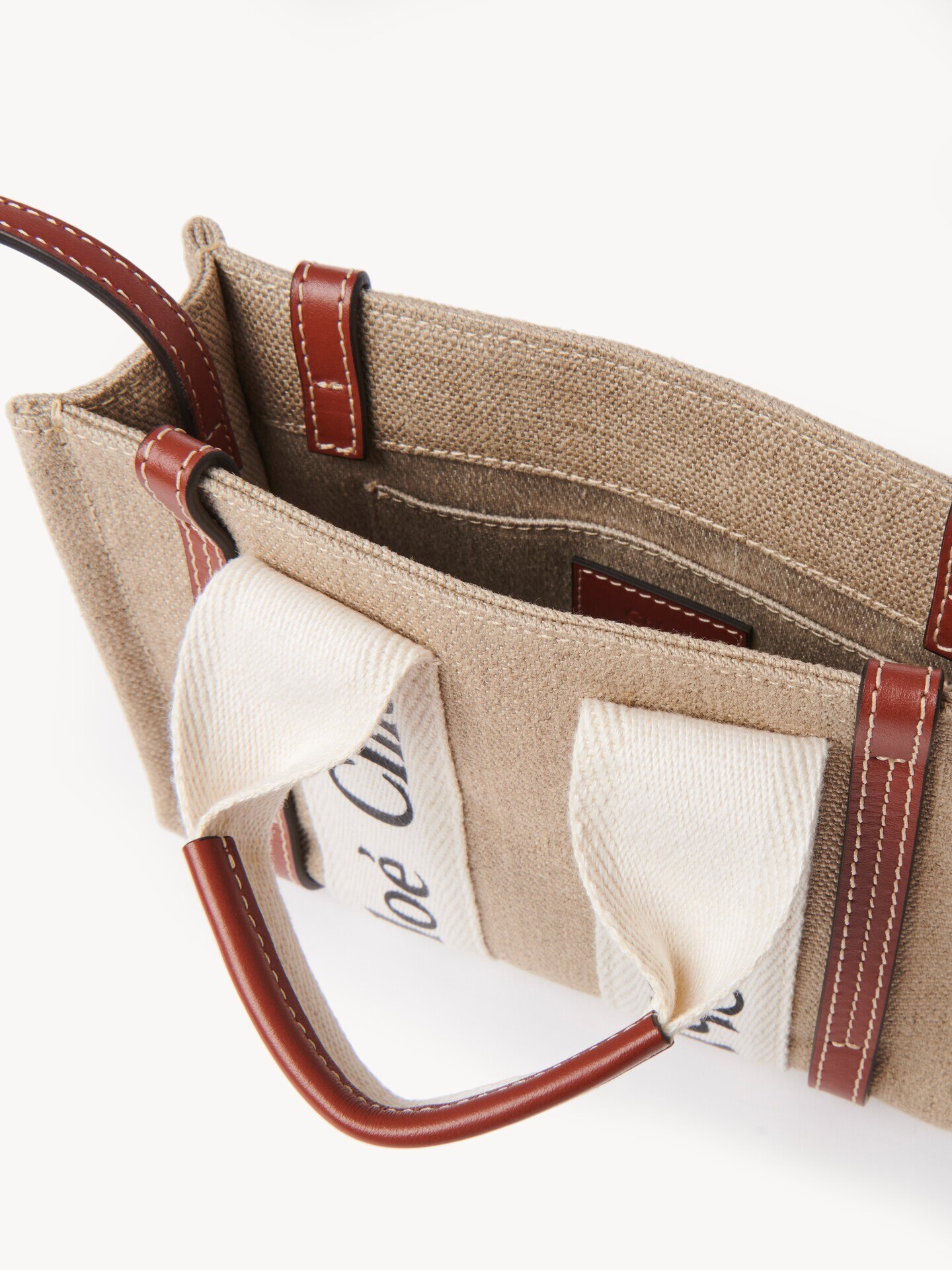 Mini Woody tote bag in linen - 4.0