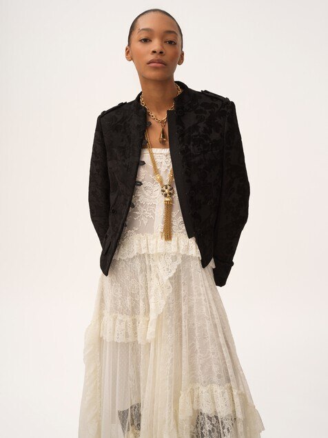 Veste ajust&eacute;e en velours floral