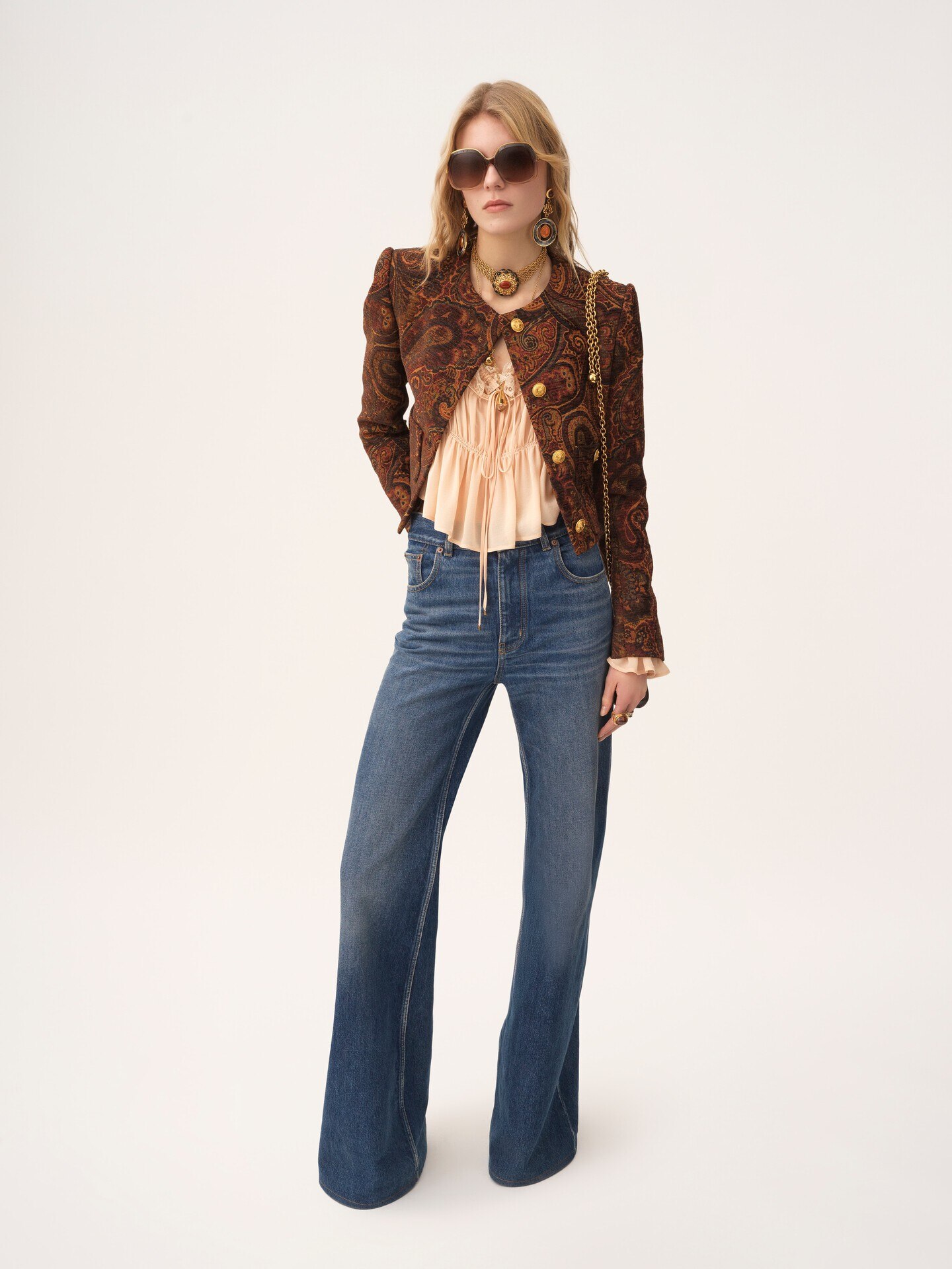 Top cropped de cuello redondo de georgette de seda y encaje - 3