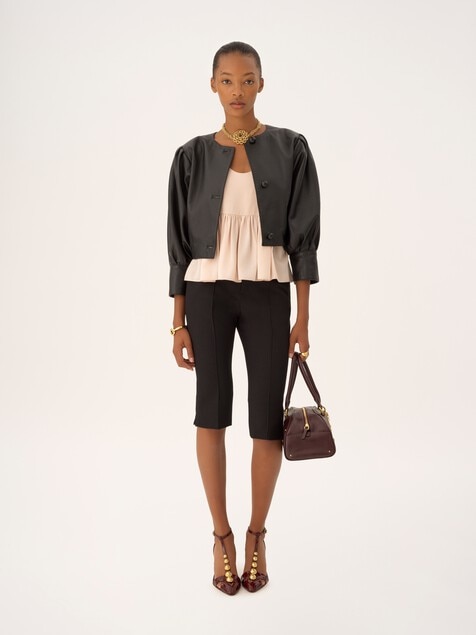 Gathered sleeveless top in cr&ecirc;pe de chine