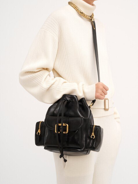 Camera Bucket bag in shiny leather