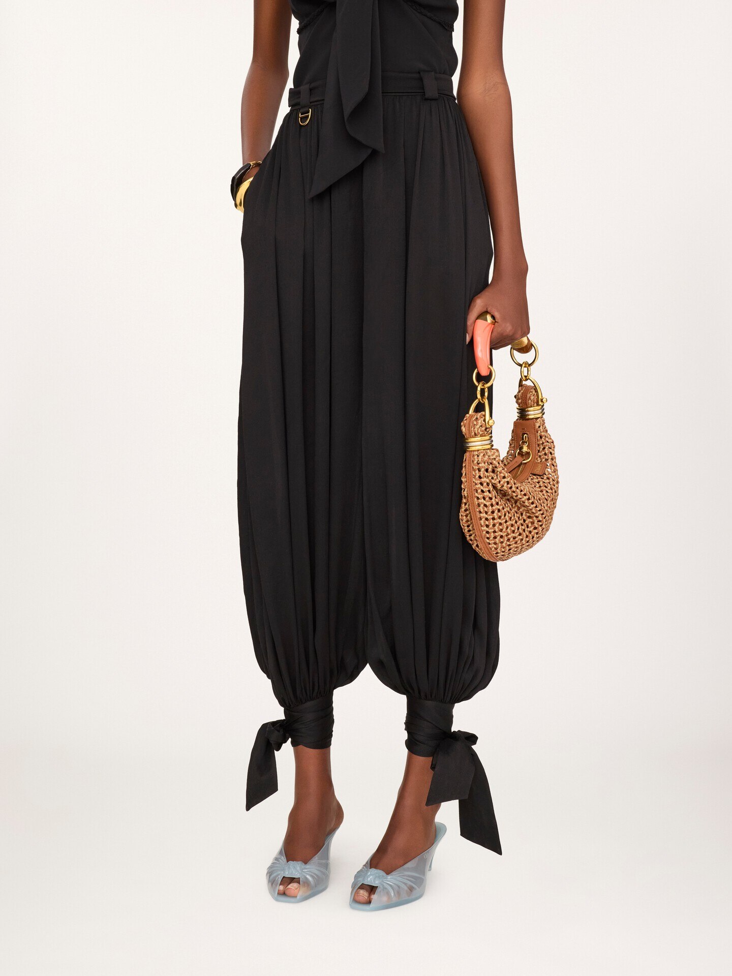 Fluid pleated pants in cr&ecirc;pe de chine - 4