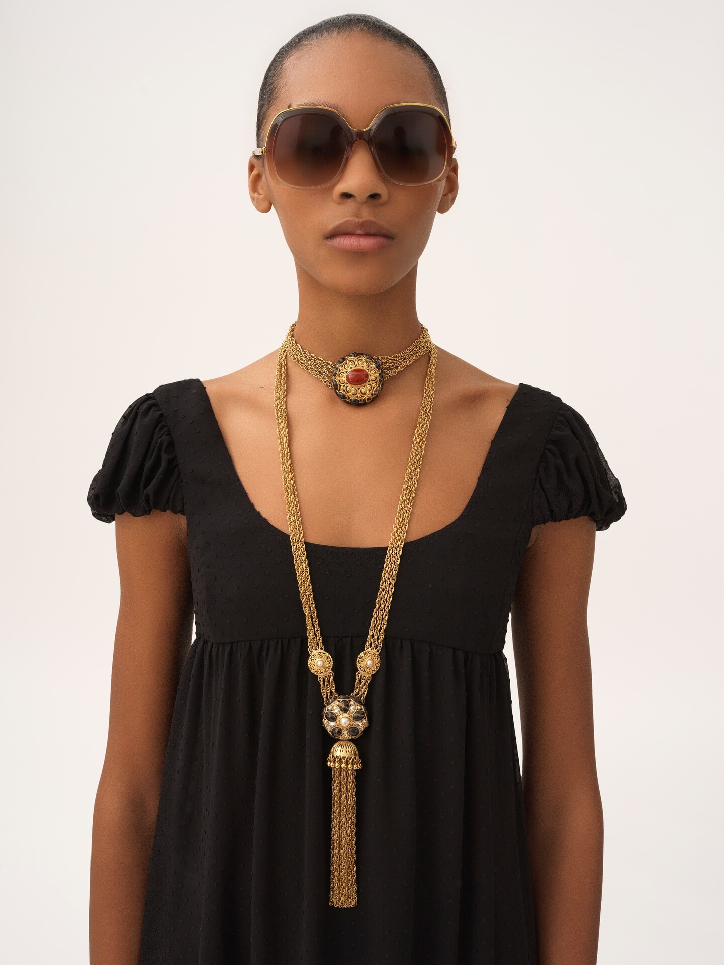 Robe longue manches bouffantes en soie plumetis - 5