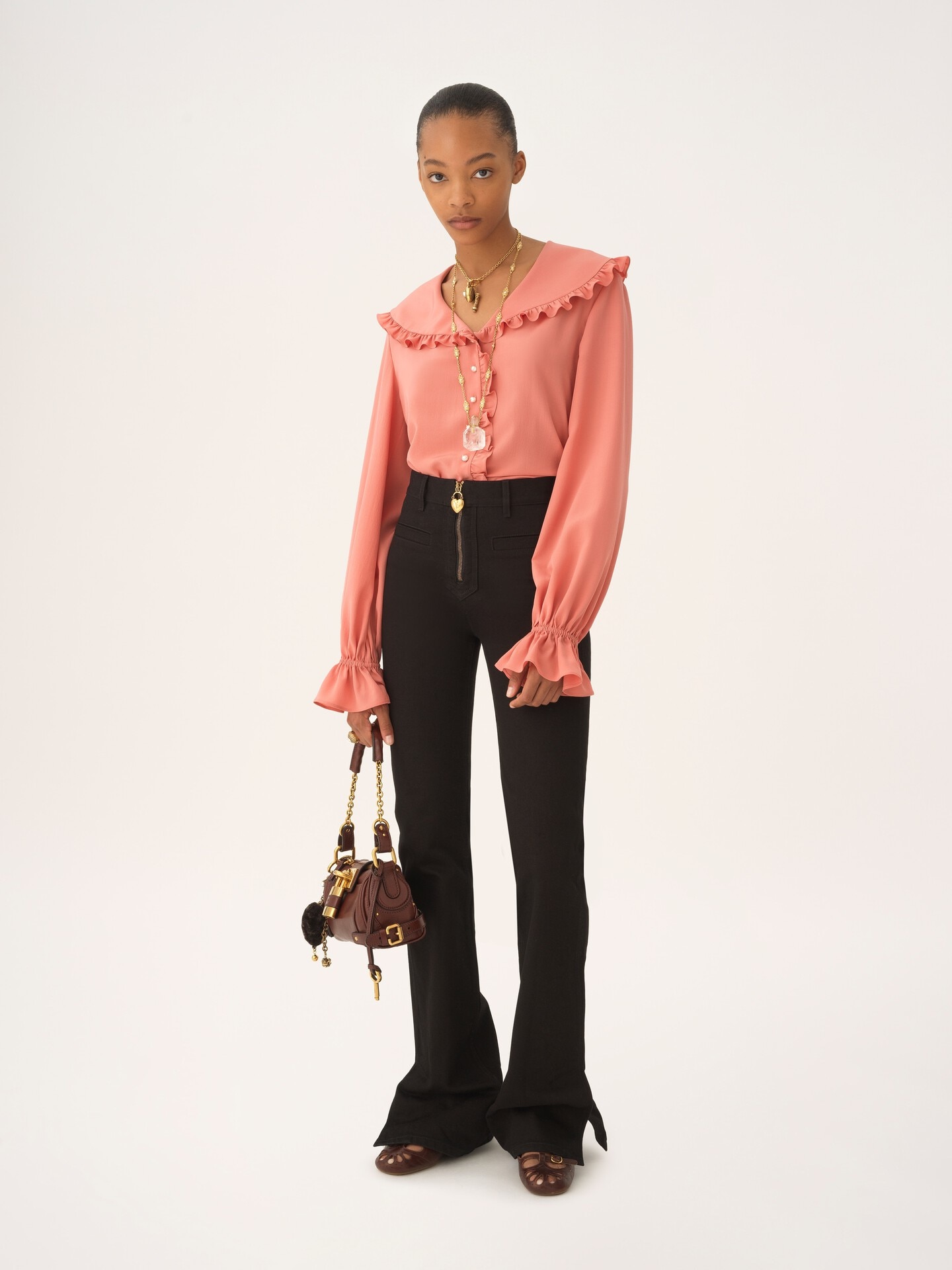Fluid ruffle blouse in cr&ecirc;pe de chine - 3